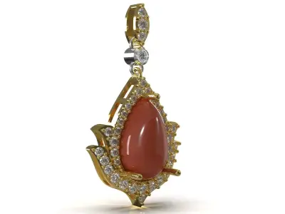 Coral Cabochon and Diamond Teardrop Pendant model jp0379 3D print model