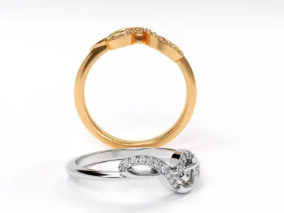 treble clef shape gold ring with diamonds 3D print model
