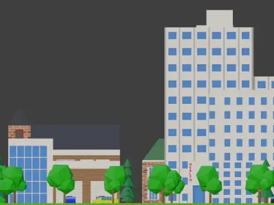 3D Isometric city in Blender Low-poly 3D model