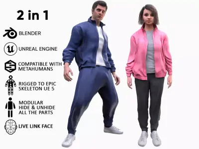 Mens and Womens Sport Suits - Modular - Rigged 3D Model Collection