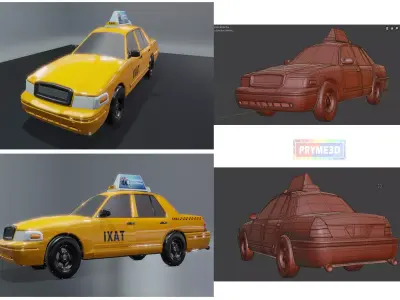 Lowpoly taxi cab Low-poly 3D model