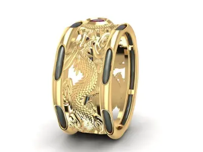 Luxury Dragon Phoenix Gemstone Ring for Men 1977 3D print model