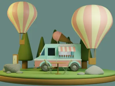 Low poly ice cream truck Low-poly 3D model