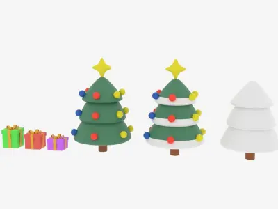 Christmas Tree and Gift Boxes Low-poly 3D model