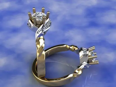 ENG-02 gold and diamond engagement ring 3D print model
