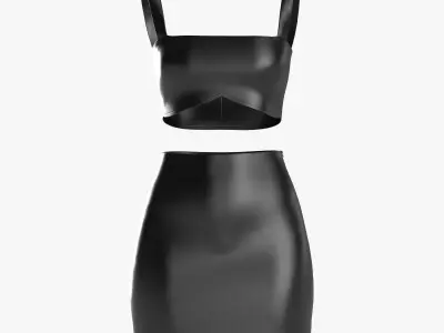 Female leather top and skirt 3D model