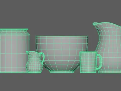 Kitchen decorative set mug bowl jug container 3D model