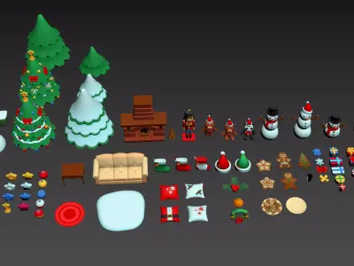 Christmas atmosphere elements tree  socks bells cookies candy 3D model