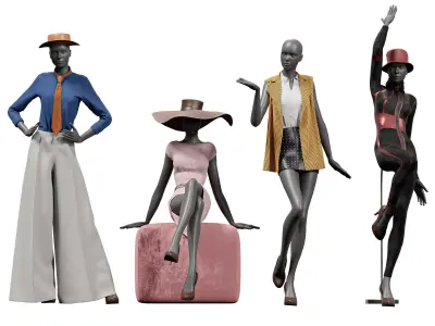Woman Casual Showcase Fashion Mannequin Set Low-poly 3D model