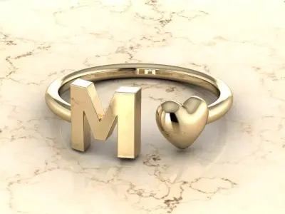 Alphabet Jewelry with Heart Ring M 3D print model