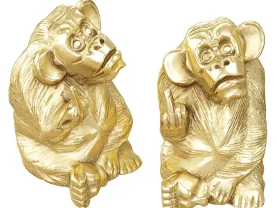 Golden Monkey Statue with Bold Gesture 3D model