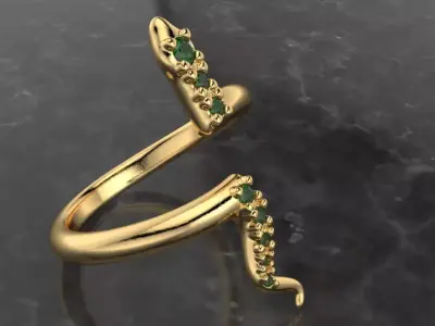 snake low poly ring whit gems adjustable  3D print model