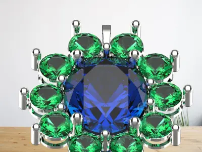 flower pendant and blue sapphire and green garnet mix  3D print model