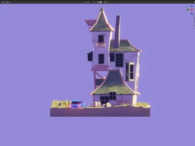 Isometric House with car  Low-poly 3D model