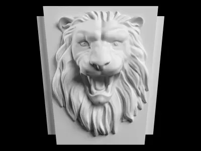 lion 3d model head on wall Low-poly 3D model