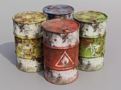 Metal barrels low poly collection  Low-poly 3D model