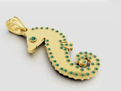 gold seahorse pendant  3D printable model   3D print model