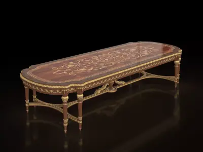 Classic victorian dining table with inlaid top and walnut finish 3D model