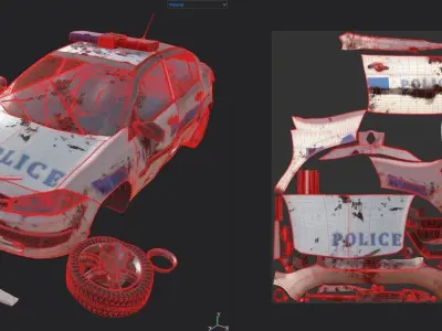 Wrecked destroyed police car 3D model Low-poly 3D model