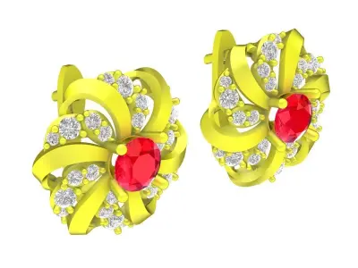 Luxury Floral Stud Earrings with Gemstone Accents 3D Model 5790 3D print model