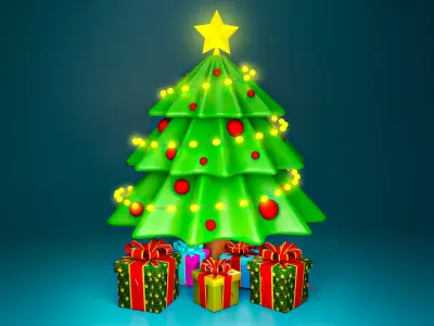 Cartoon Chistmas tree with gift boxes 3D model