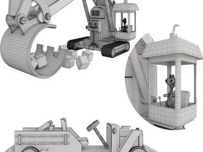 cartoy toy excavator with blocks 3D model