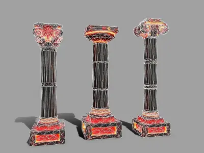 Pillar Set three pillars Low-poly 3D model