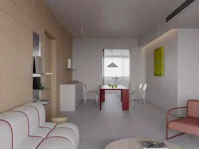 Modern living room dining room interior scenes  3D model shop
