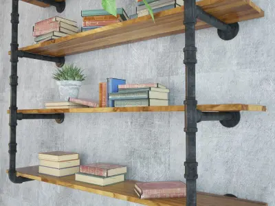shelving shelf with books and plants 3D model