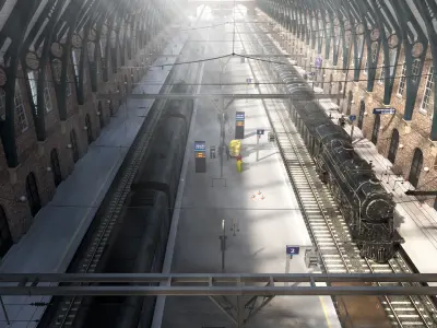 Realistic Railway Station King Cross style with Trains 3D model