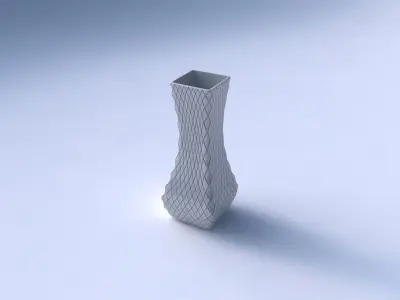 Vase larger opening rectangle with diagonal grid plates 3D print model