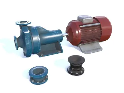 Electric motor pump PBR Low-poly 3D model