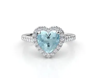 HS R030 engagement ring gemstone diamond heart halo 3D print model