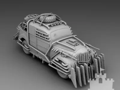 Retro car with rocket acceleration 3D print model