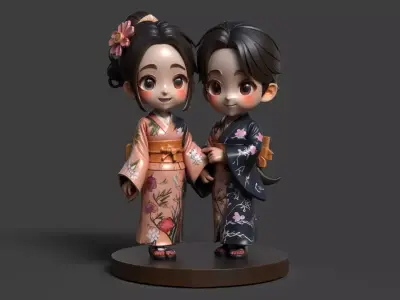 Chinese couple  doll  figure  Low-poly 3D model