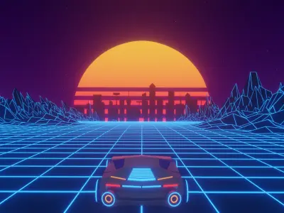Synthwave Race Towards The 80s - Animated 3D model