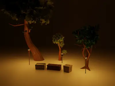 Fantasy camping game kit Unreal engine ready Low-poly 3D model