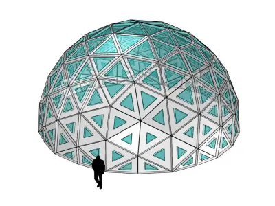 Geodesic Dome with Dynamic Perforations and glass panels 3D model