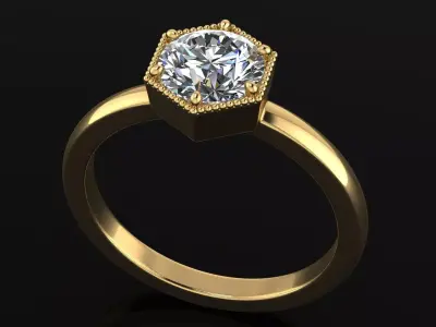 AG 400 Hexa Solitaire Ring 3D print model