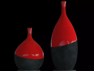 Package 2 Vases -  Concrete and  Ceramic - 100 cm and 60 cm high 3D model