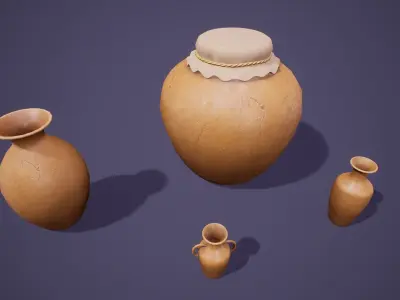 Stylized Clay Vases Low-poly 3D model