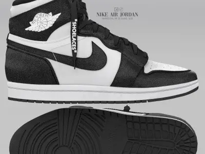 black and white nike air jordan 1 retro 3D model