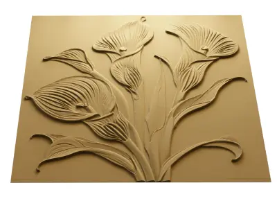 modern Calla lily panel wall decor set relief mural CNC 154  3D model