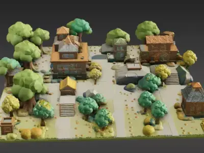 Modular Low-Poly Environment 3D Model Kit Stylized Game Asset Low-poly 3D model