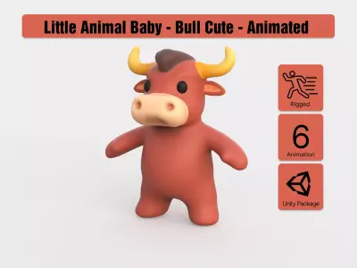 Little animal baby - Bull cute - Animated  Low-poly 3D model
