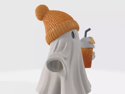 Ghost with Beanie and Drink Adorable Halloween Decor 3D print model