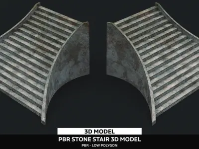 Stone Main Stair 3D Asset - Free High-Quality Modular Stair Free low-poly 3D model