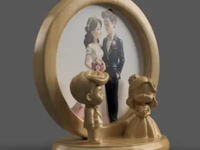 Romantic Wedding Frame  3D Bride  Groom STL File 3D print model