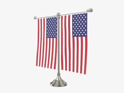 Decorative desk flag on double flagpole 3D model