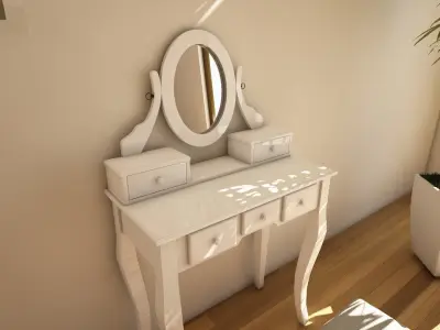 makeup table ashley wood vanity set 3D model Low-poly 3D model